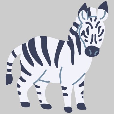 Tapılası Vektör Çizgisiz Zebra Ayakta Kesme Sanatı. Safari Hayvan Simgesi. El Çizimi Kawaii Çocuk Motif Çizimi Düz Renkli Karalama. İzole edilmiş Bebek, Bakım ve Çocukluk Karakteri. 