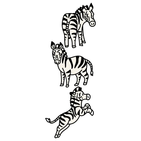 愛らしいベクトル漫画のリニア Zebra Standing Clip Art サファリ動物のアイコン 手描きかわいい子供モチーフイラストドッドルでフラットカラー 隔離された赤ちゃん 保育園 子供時代のキャラクター — ストックベクタ