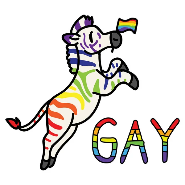 Adorable Caricatura Homosexual Cebra Clip Arte Icono Animal Safari Gay — Vector de stock