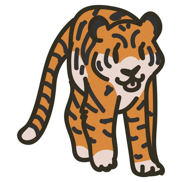 漫画の虎のクリップアート サファリ動物のアイコン 手描きのかわいい猫モチーフイラストドッドルでフラットカラー 孤立した赤ちゃん 保育園や子供時代の文字 カラフルなかわいい — ストックベクタ