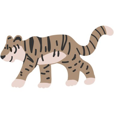 Tapılası Çizgi film Vektörü Yürüyen Kaplan Klip Sanatı. Safari Hayvan Simgesi. El Çizimi Kawaii Büyük Kedi Motif Çizimi Düz Renkli Çizim. İzole edilmiş bebek, çocuk odası ve çocukluk karakteri. Çizgisiz.