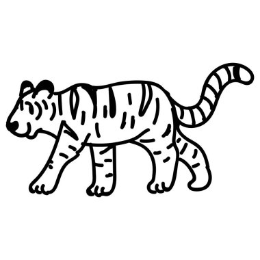 Tapılası Çizgi film Vektörü Yürüyen Kaplan Klip Sanatı. Safari Hayvan Simgesi. El Çizimi Kawaii Büyük Kedi Motif Çizimi Düz Renkli Çizim. İzole edilmiş bebek, çocuk odası ve çocukluk karakteri. Çizgi Sanatı.