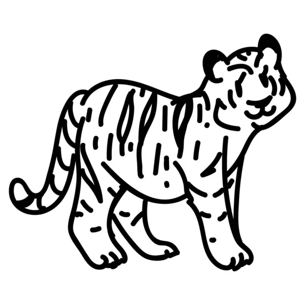 Adorable Lineart Cartoon Tiger Vector Clip Art Safari Animal Icon — Vector de stock