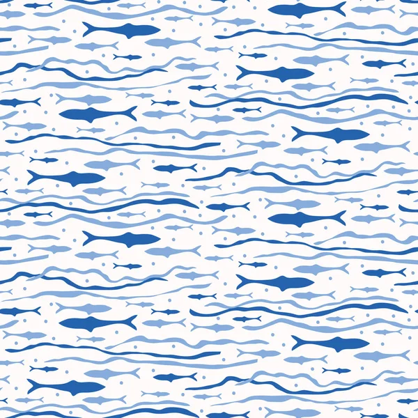 Patrón Vectores Sin Costura Pescado Sardinas Azules Natación Mar Animal — Archivo Imágenes Vectoriales