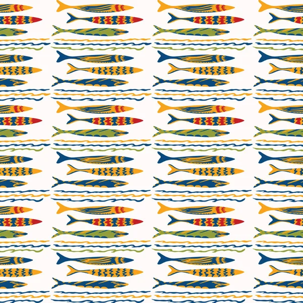 Sardines Fish Stripe Seamless Vector Pattern Natation Sea Animal Pour — Image vectorielle