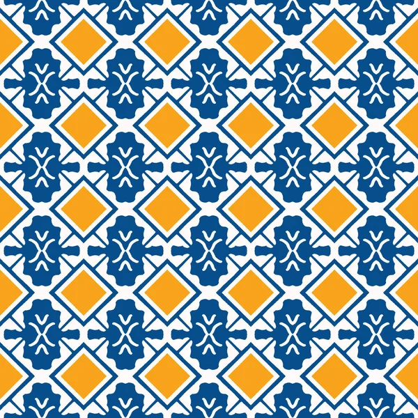 Portugués Vector Azulejo Patrón Azulejo Lisboa Sin Costuras Azul Amarillo — Archivo Imágenes Vectoriales