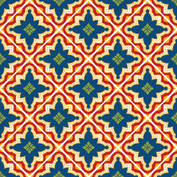 Carrelage Vectoriel Portugais Azulejo Pattern Lisbonne Sans Couture Bleu Rouge — Image vectorielle