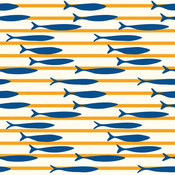 Sardines Fish Stripe Seamless Vector Pattern Natation Sea Animal Pour — Image vectorielle