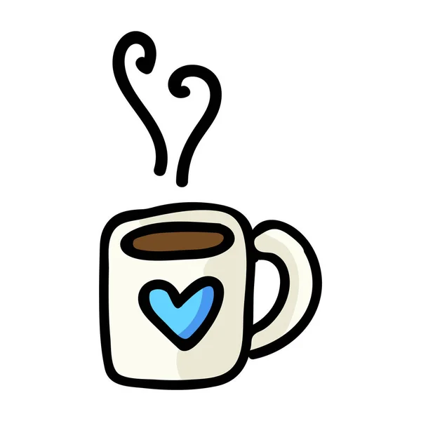 Söt Tea Mug Tecknad Vektor Illustration Handritad Hot Drink Element — Stock vektor