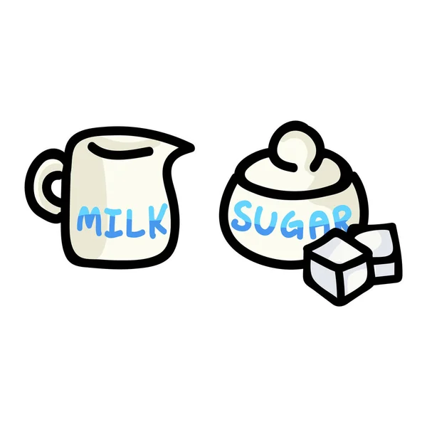 Симпатичный Кувшин Молоком Сахарной Пудрой Рисовал Завтрак Китчен Мбаппе Sweet — стоковый вектор
