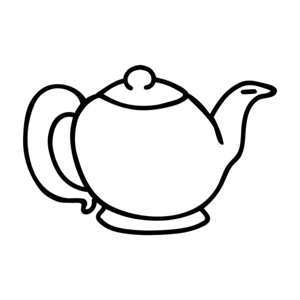 Roztomilý Teapot Lineart Cartoon Vector Illustration Hand Drawn Hot Drink — Stockový vektor