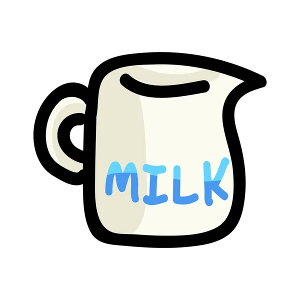 Carino Latte Brocca Fumetto Vettoriale Illustrazione Hand Drawn Breakfast Dairy — Vettoriale Stock