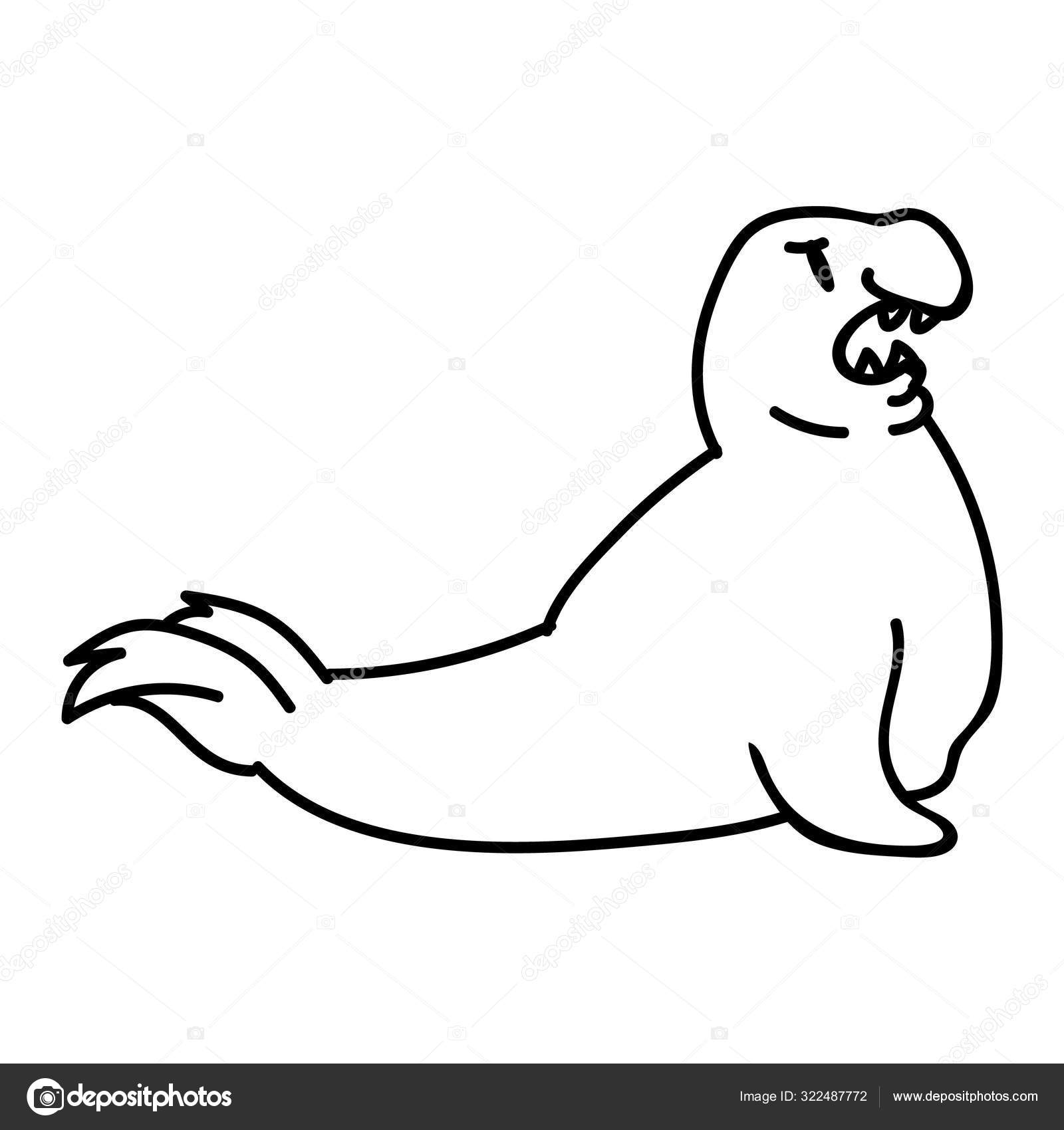 Adorable Cartoon Elephant Seal Lying Clip Art Water Animal Icon