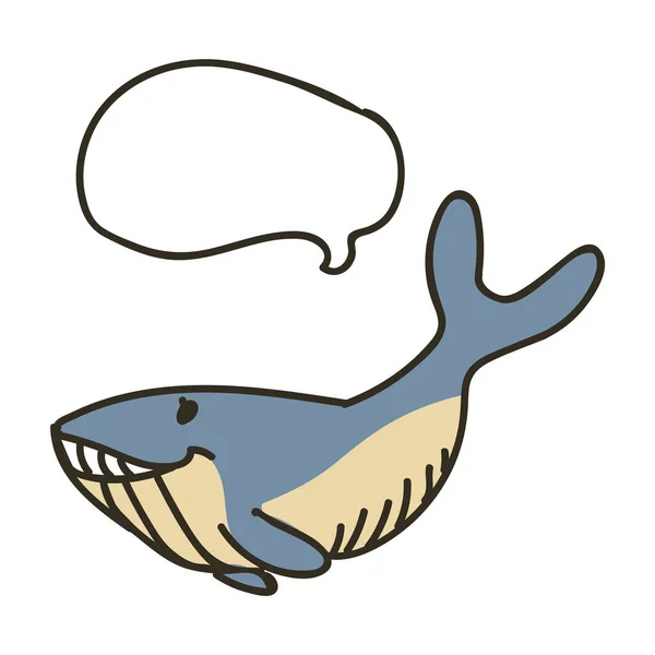 Adorable Lineart Blue Whale Clip Art Icono Animal Agua Discurso — Archivo Imágenes Vectoriales