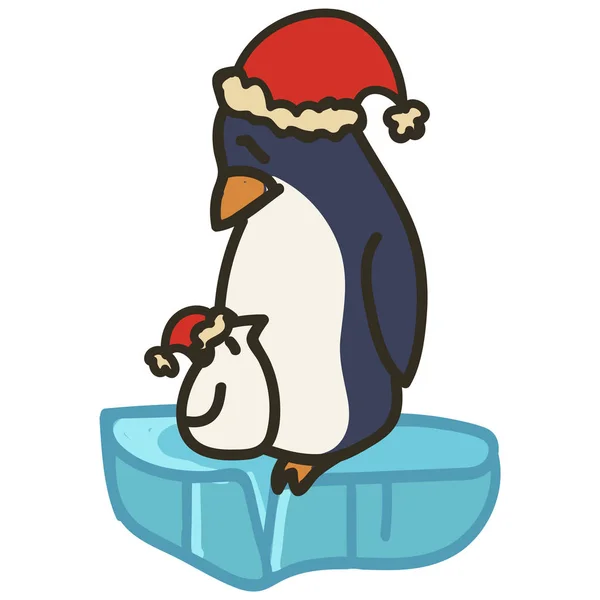 Adorable Padre Navidad Pingüino Clip Art Icono Animal Ártico Dibujado — Archivo Imágenes Vectoriales