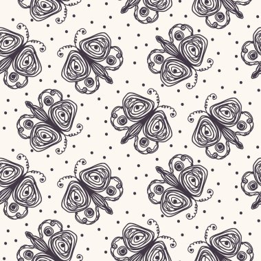 El Kelebeği Kelebek Motifi Kusursuz Desen. Basit Oyuncu Tek Krom Arkaplanı. Halk Sanatı Tekstil Stili, Paketleme, Duvar Kağıdı. Çocukça Saflık Yazdırma Vektörü Eps 10 Döşeme. 