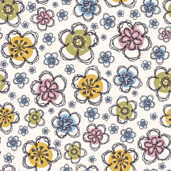 Moderne Doodle Daisy Nahtlose Muster Handgezeichnete Kritzelblume Wiederholen Punkt Blütenhintergrund — Stockvektor
