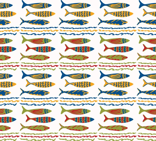 Sardines Shoal Fish Seamless Vector Pattern Natation Sea Animal Motif — Image vectorielle