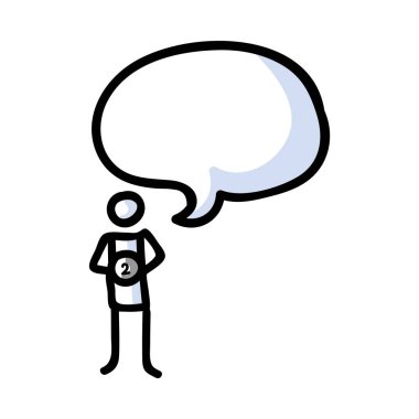 El yapımı Çubuk Figürü İkincilik. Kavram Ödülü Kazanan Yarışması. Pictogram yarışması için Basit Simge Motifi. Kazanan, Kupa, Metin Bubble Bujo İllüstrasyonu. Vektör Eps 10. 