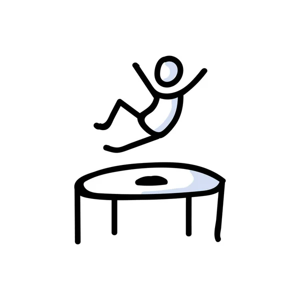 Hand Drawn Stickman Jumping on Trampoline. Concept Physical Exercise. Simple Icon Motif for Trapmolining Stick Figure Pictogram. Energy, Movement, Sport, Gym Bujo Illustration. Vector EPS 10. — ストックベクタ