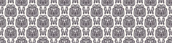 Hand Drawn Paisley Motif Seamless Border Pattern. Ornate Arabesque Ornamental Background. Classic Monochrome Black White. Bohemian Textile Trim, Packaging . Damask Banner Ribbon Vector Eps 10 Tile. — Stock Vector