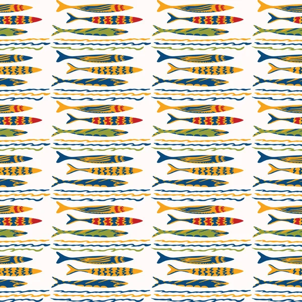 Sardines Fish Stripe Seamless Vector Pattern. Natation Sea Animal pour Lisbonne St Anthony Portugese Food Festival. Graphic for Traditional Recipe Branding, Emballage de fruits de mer en conserve. Vecteur EPS10 — Image vectorielle