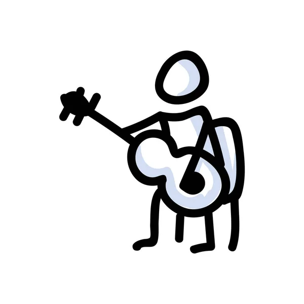Hand Drawn Stick Figure Playing Guitar Concept Musical Instrument Performer — Stock Vector