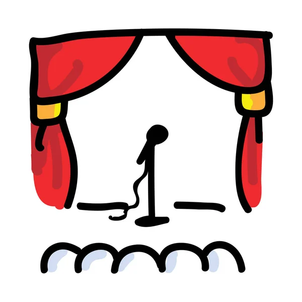 Ручной Рисунок Театра Микрофоном Концепция Театральной Аудитории Простой Иконный Мотив — стоковый вектор
