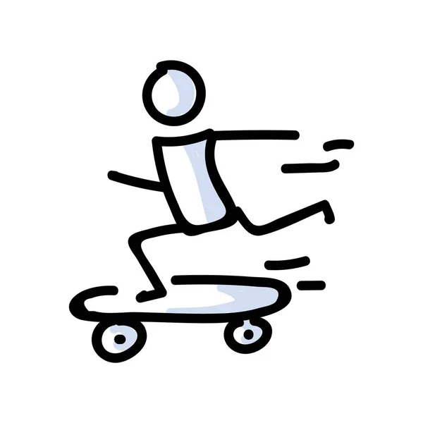 Hand Drawn Stick Figure Rider Skateboard Konsep Stunt Sport Activity - Stok Vektor