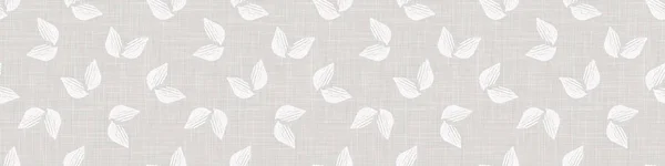 Γκρι French Linen Texture Border Φόντο Τυπωμένο Λευκά Φύλλα Που — Διανυσματικό Αρχείο