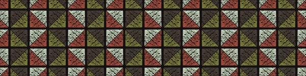 Dreieck Mosaikfliese Nahtlose Randmuster Handgezeichneter Strukturierter Geo Hintergrund Retro Stil — Stockvektor