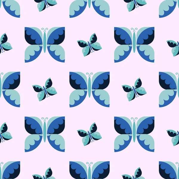 Diseño Geométrico Retro Clásico Azul Mariposa Sin Costuras Patrón Vectorial — Vector de stock