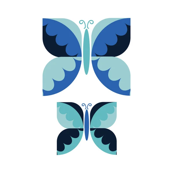 Δύο Vintage Geometric Butterfly Vector Εικονογράφηση Χειροποίητο Κόσμημα Style Garden — Διανυσματικό Αρχείο