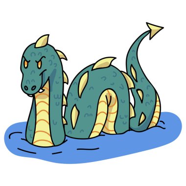 Sevimli çizgi film Nessie Klip Sanatı. Vahşi Efsanevi Hayvan Simgesi. El Çizimi Efsanevi Canavar Mitolojisi Çizimi Düz Renkli Çizim. İzole edilmiş Loch Ness Canavarı, Vahşi Yaşam, Karakter. Vektör Eps 10. 