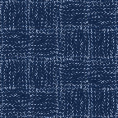 Boro kumaş yaması Kantha vektör deseni. Dikenli Nakış Dikensiz Arkaplan. Çivit mavisi boya. Sashiko Koşan Dikiş Tekstil İzi. Japon Modacı Erkek Örtü Döşeme 10 Eps