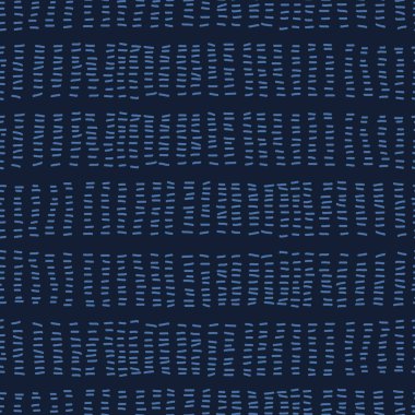 Nakış Boro Fabrikası Sashiko Kantha Vektör Deseni. Çizgili Dikensiz Arka plan Mavi İndigo Tarzı. Çalışan El Dikişi Tekstil Yazısı. Japonya Dekorasyonu. Erkek Yorgan Döşeme 10 Eps