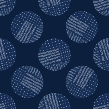 Nakış Çemberi Sashiko Kantha Vektör Deseni. Asyalı Dikensiz Özgeçmiş. Indigo Mavi Tarzı. Tekstil baskısı için Koşan El Dikişi deseni, Japonya Dekorasyonu. Basit Kimono Örtü Eps 10