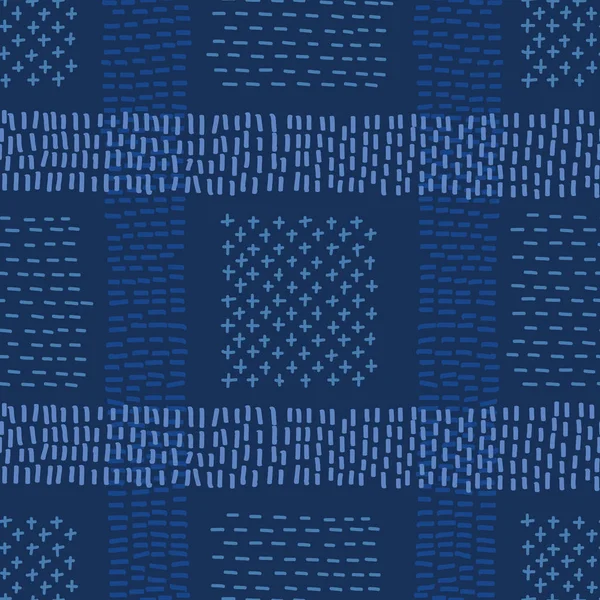 Bordado Boro Patch Kantha Vector Pattern Aguja Asiática Seamless Fondo — Vector de stock