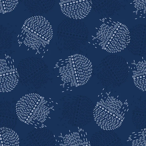 Embroidery Boro Fabric Circle Sashiko Kantha Vector Pattern Needlework Seamless — стоковий вектор