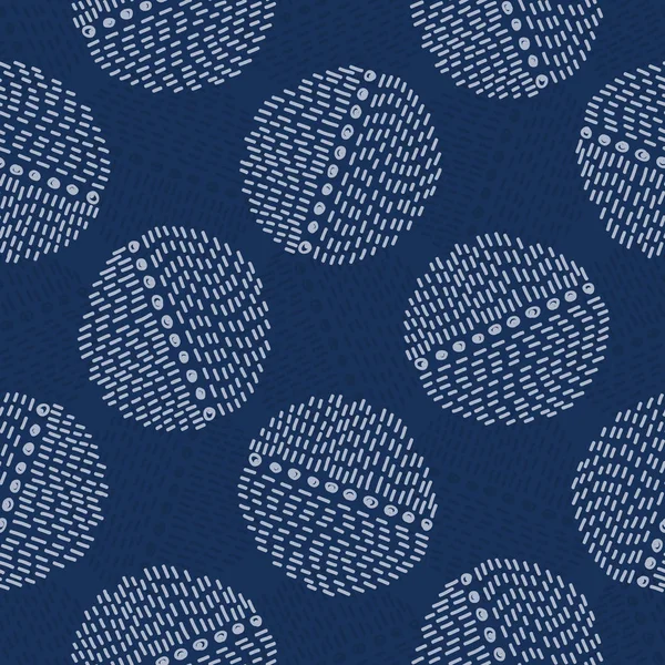 Borduurcirkel Sashiko Kantha Vectorpatroon Aziatisch Naaldwerk Naadloze Achtergrond Indigo Blauwe — Stockvector