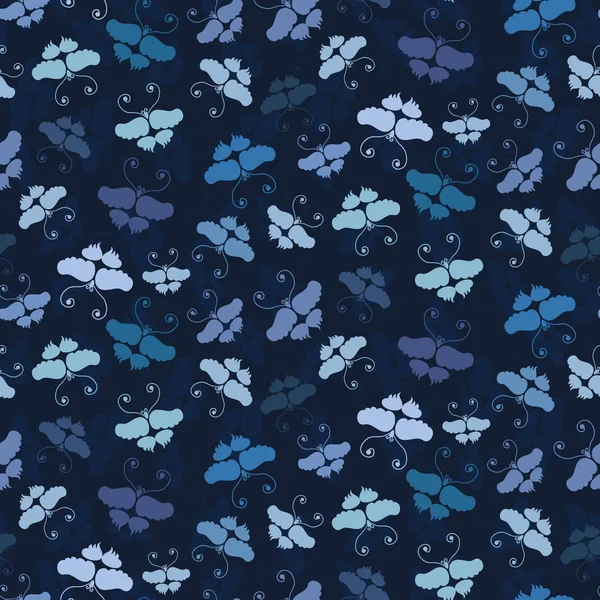 Classic Blue Butterfly Wax Resist Dye Fondo Patrón Sin Costura — Vector de stock