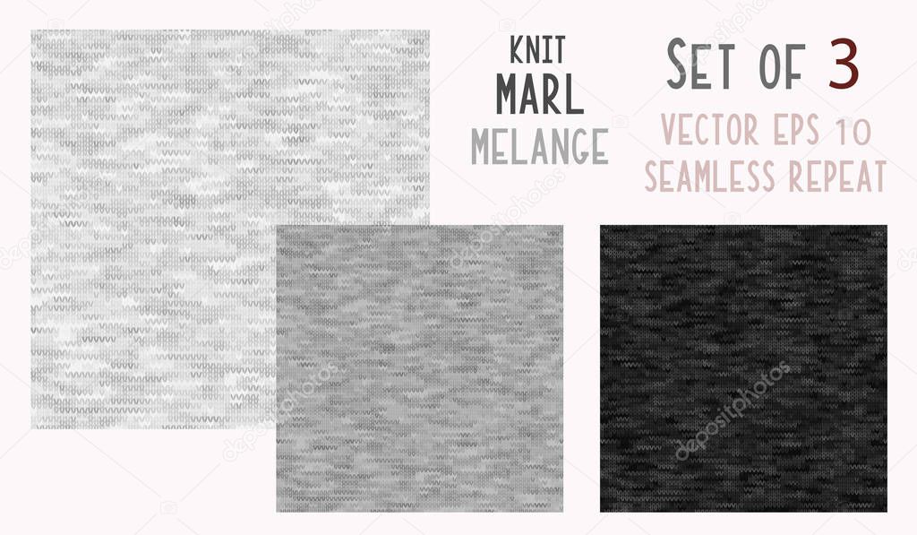 Black Grey Marl Knit Melange. Heathered Texture Background. Faux Knitted Fabric. T Shirt Wool Knitting Style. Seamless Vector Pattern. Two Tone Space Dye for Textile Effect. Vector EPS 10 Tile Repeat