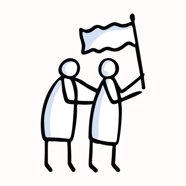 Dos Figuras Palos Ondeando Bandera Motivo Icono Doodle Humano Aislado — Vector de stock