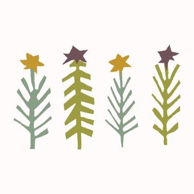 Yıldız Klipsi Sanatı ile Ev yapımı saf Noel ağacı. Bayram Bayramı Sembolü için Simge Motifi. Kawaii Kağıt Kesiği Kolajı. El yapımı Yıldızlı Neşeli Kış Çizgi Filmi Eğlencesi. İzole Eps 10 