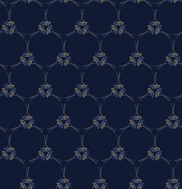 Zarif damaske motifsiz Indigo mavi çiçekli kumaş deseni. Parmak izinin her tarafına vektör barok el çizilmiş