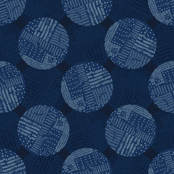 Boro kumaş yaması Kantha vektör dokusu. Dikenli Nakış Dikensiz Arkaplan. Çivit mavisi boya. Sashiko Koşan Dikiş Tekstil İzi. Japon Modacı Erkek Örtü Döşeme 10 Eps — Stok Vektör