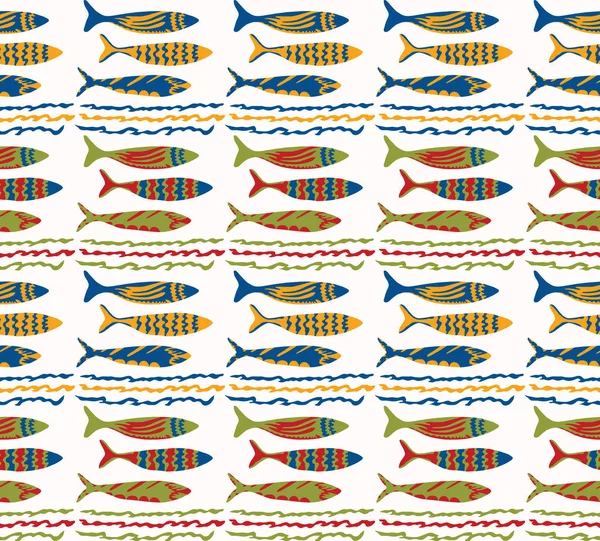 Sardines Shoal of Fish Seamless Vector Pattern. Natation Sea Animal Motif for Lisbon St Anthony Portugese Food Festival. Graphic for Traditional Recipe Party, Emballage de fruits de mer en conserve. Vecteur EPS10 — Image vectorielle