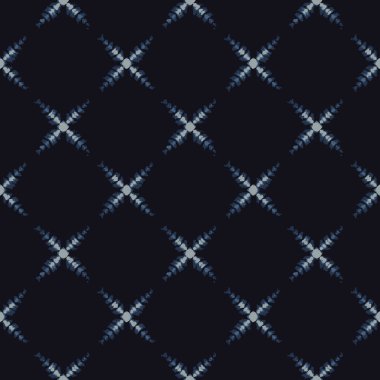Shibori Tie Dye Indigo Mavi Doku Arkaplanı. Beyazlatılmış, el yapımı, kusursuz desen. Organik Kumaş Etkisi Tekstil. Klasik Japon ya da Endonezya baskısı. Vektör Döşeme 10 Eps tekrarla