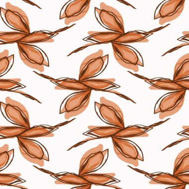 Çiçek Yaprağı Motifi Suluboya Arkaplan. Beyaz üzerine kusursuz Vektör Kalıbı Kahverengi. Tekstil baskısı için narin el çizimi, Sonbahar Sonbahar Kırsal Ev Dekorasyonu. Aquarelle Sanat Eserleri.