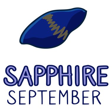 Eylül Klip Sanatı için Doğum Taşı. Doğum günü tarihi için Sapphire Crystal Mystic Order Precious Rock. Mavi Hazine. Çizim Düz Renkli Karalama. izole edilmiş Typography Vektör Eps 10. 